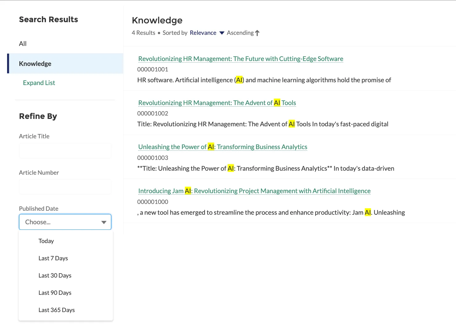 Search in Knowledge base